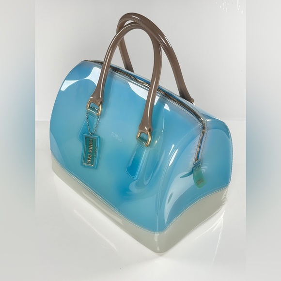 Furla Handbags - Furla Blue Clear Dome Satchel with Beige Handles